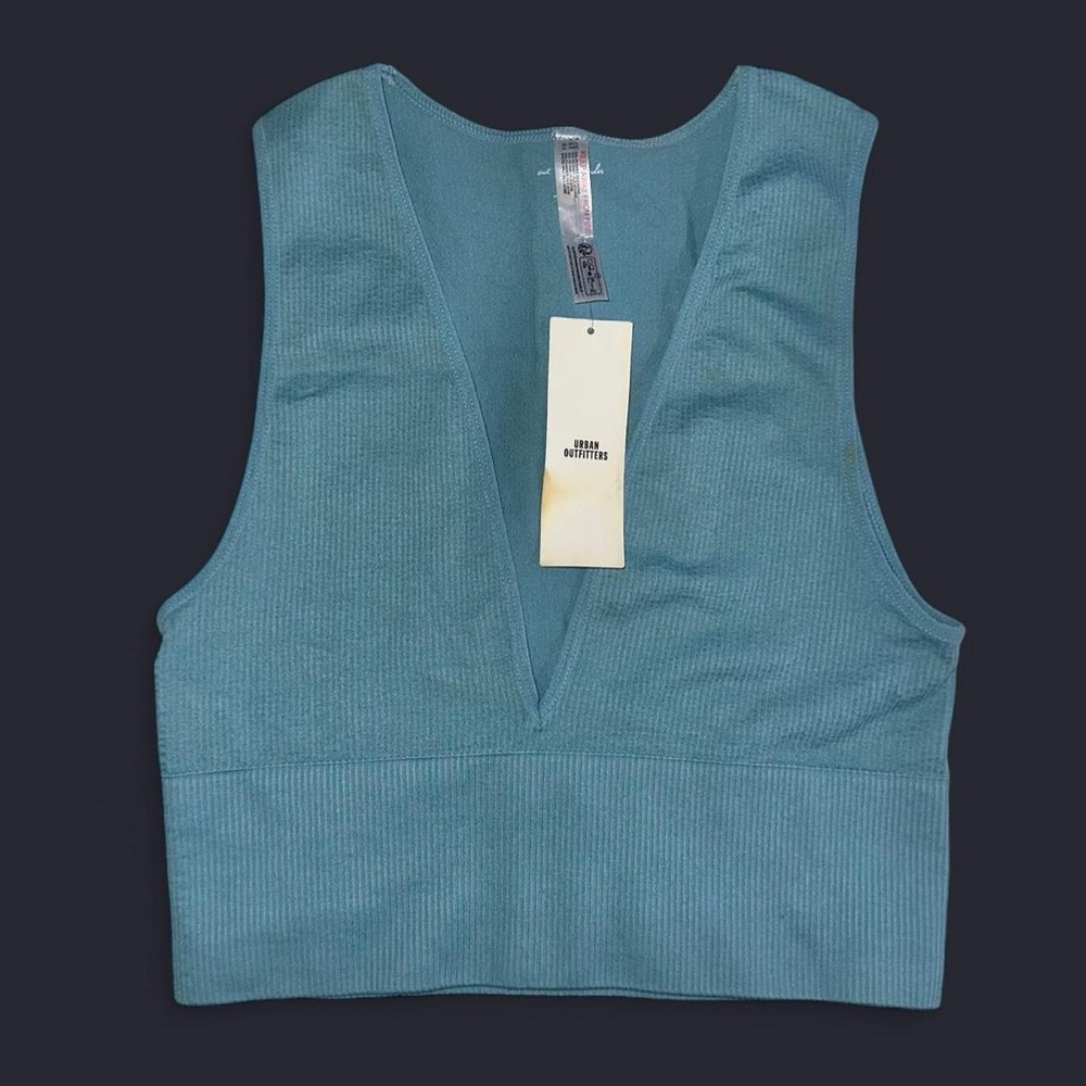 Urban Outfitters Out From Under Blue Crop Seamless Plunge Top Size Large